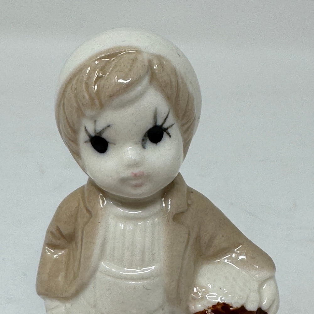 Vintage Ceramic Boy Figurine with Basket Rustic Whimsical Charm Farmhouse Decor